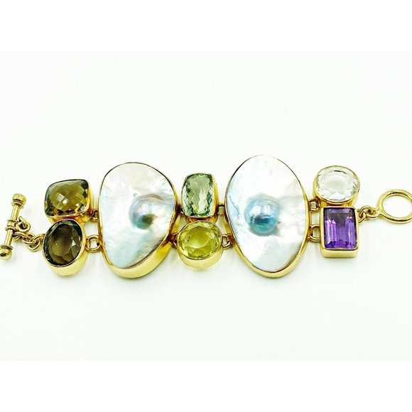 Charles Albert Mabe Blister Pearl & Multi Gemstone Toggle Bracelet preowned - Picture 1 of 7